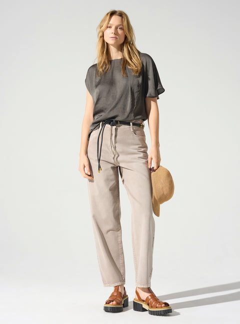 Asymmetrical boat neck blouse